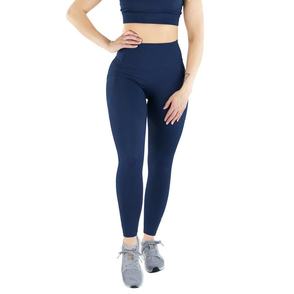 Affinity Leggings Navy, modeled front view