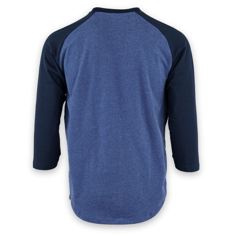 FA Raglan 3/4 Navy and Heather Blue, back view