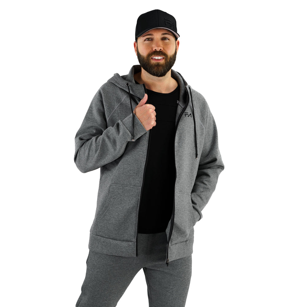 Flexx Zipup Grey, modeled front view