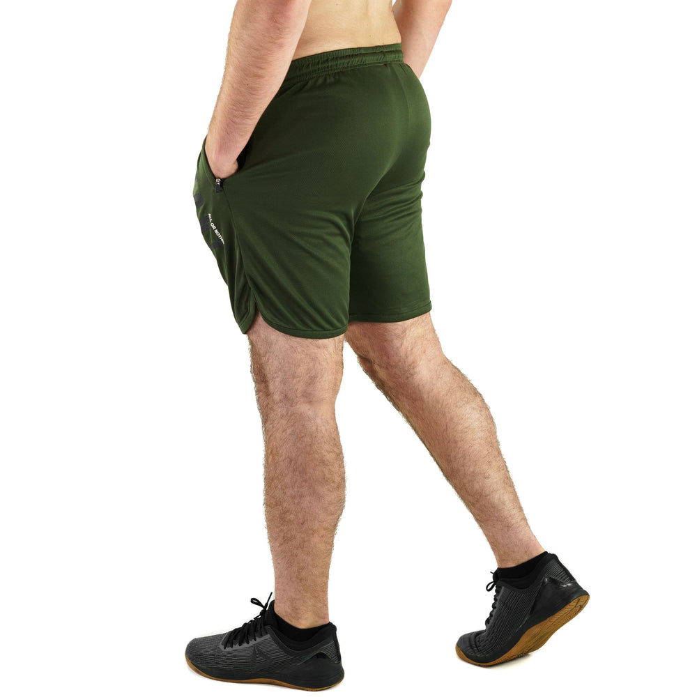 Champion Shorts Olive, 8 inch modeled back left view