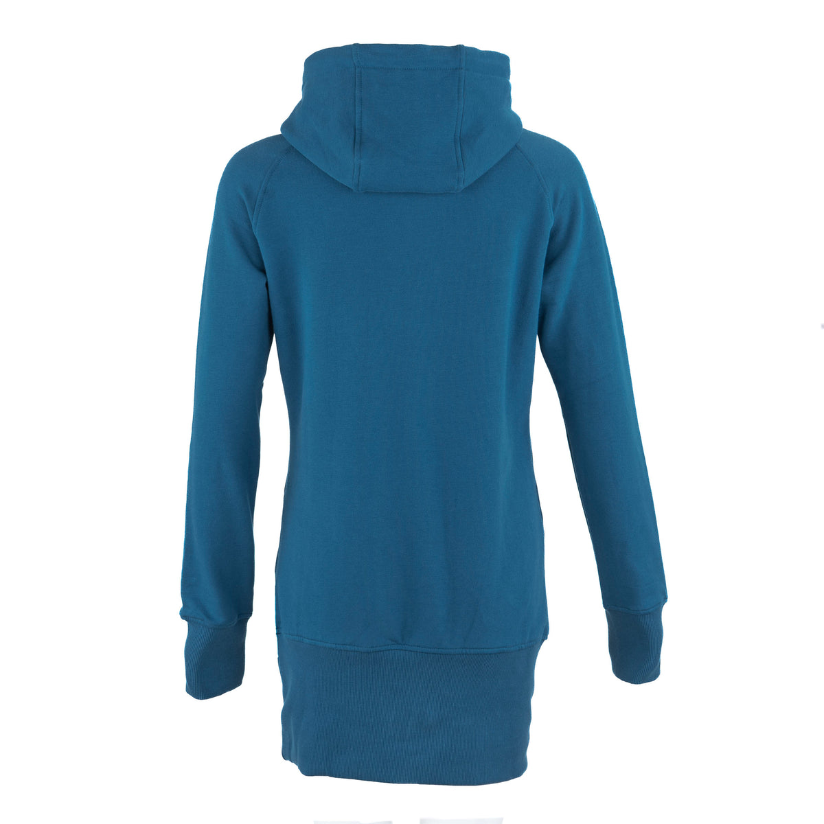 A atlantic blue hooded sweatshirt shown from the back on a clean white background.