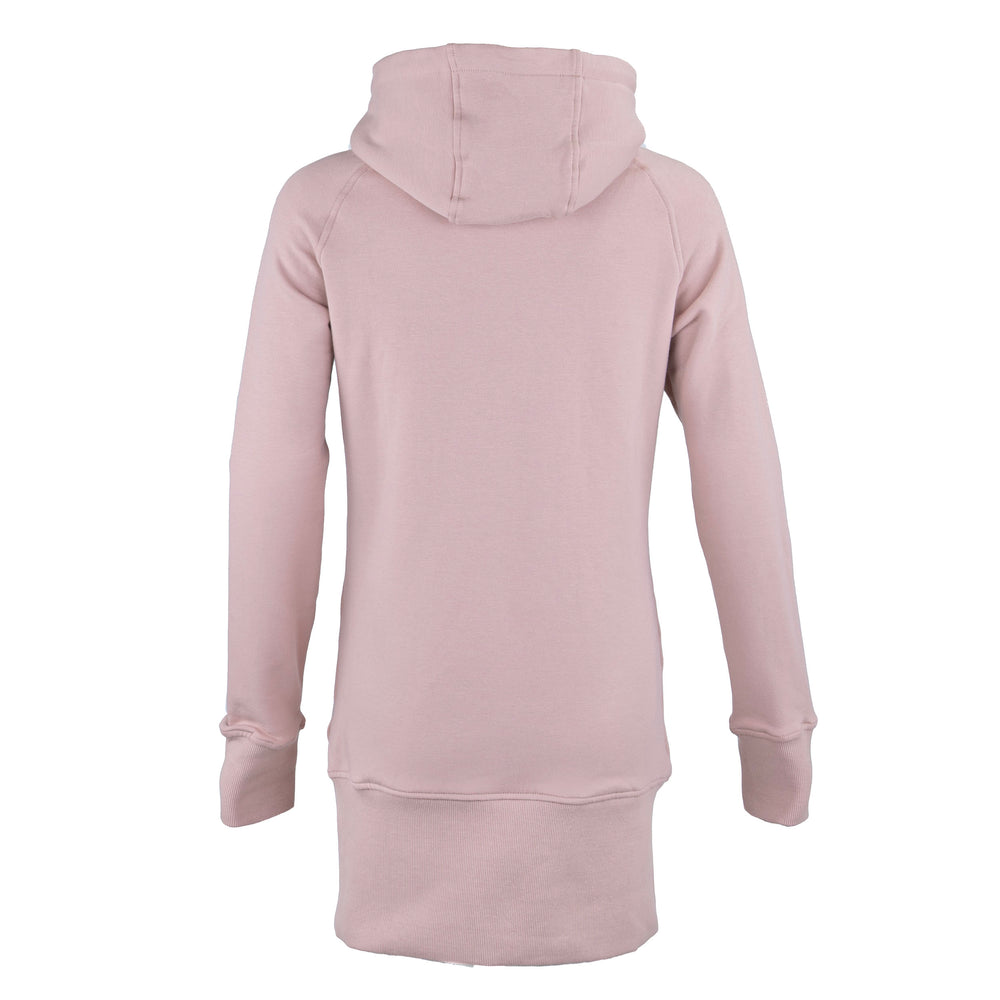 A light pink hooded sweatshirt shown from the back, displayed on a clean white background.