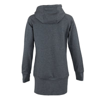 A dark heather gray pullover hoodie shown from the back, photographed on a clean white background.