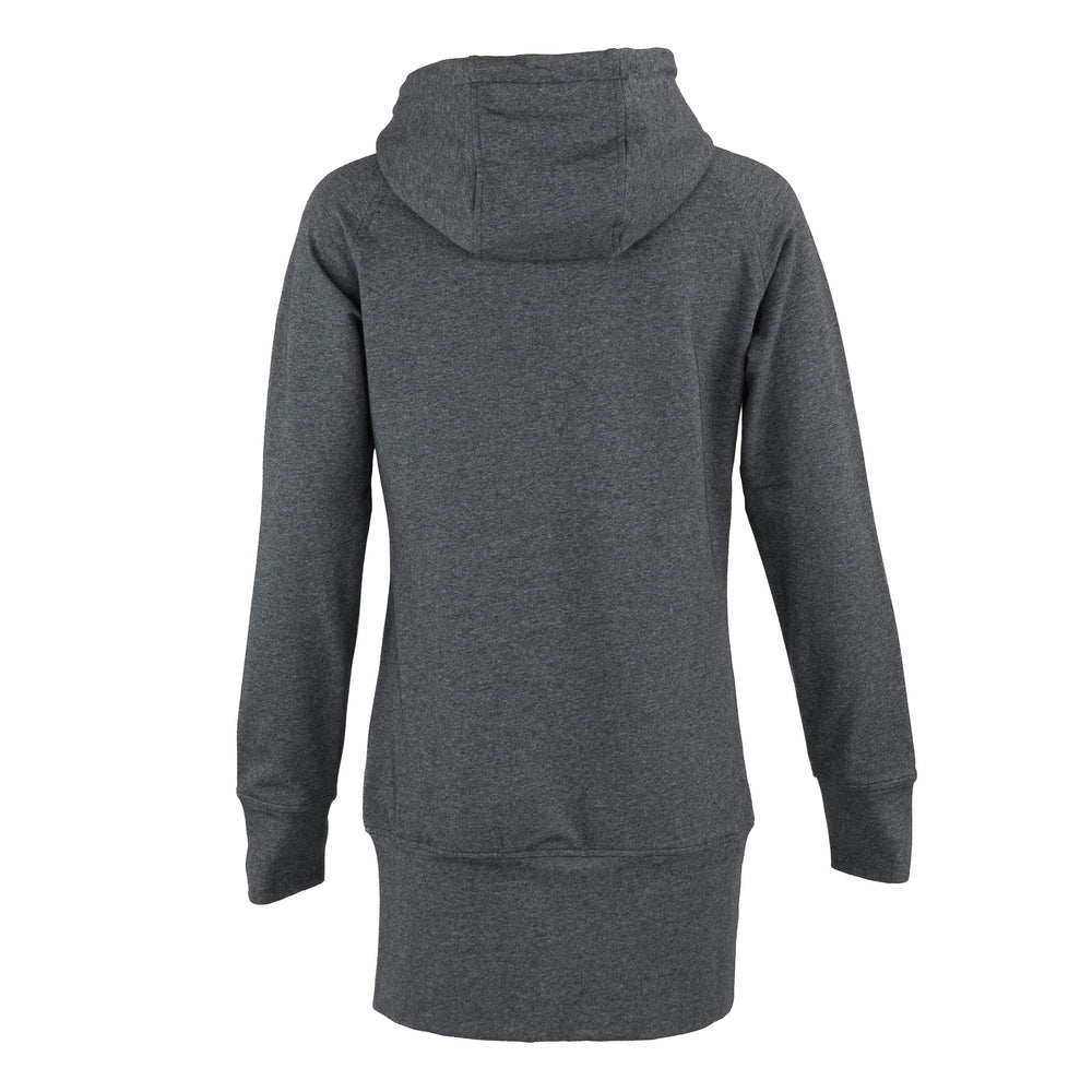 A dark heather gray pullover hoodie shown from the back, photographed on a clean white background.
