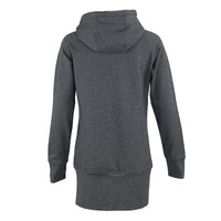 A dark heather gray pullover hoodie shown from the back, photographed on a clean white background.