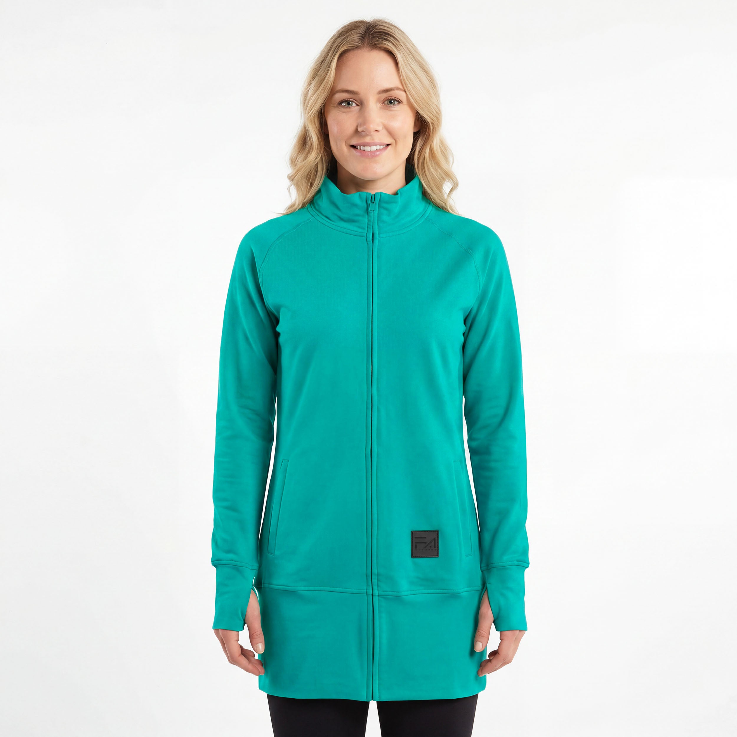 Kora Long Tech Terry Zipup Jacket - Turquoise – Flatout Apparel Inc.