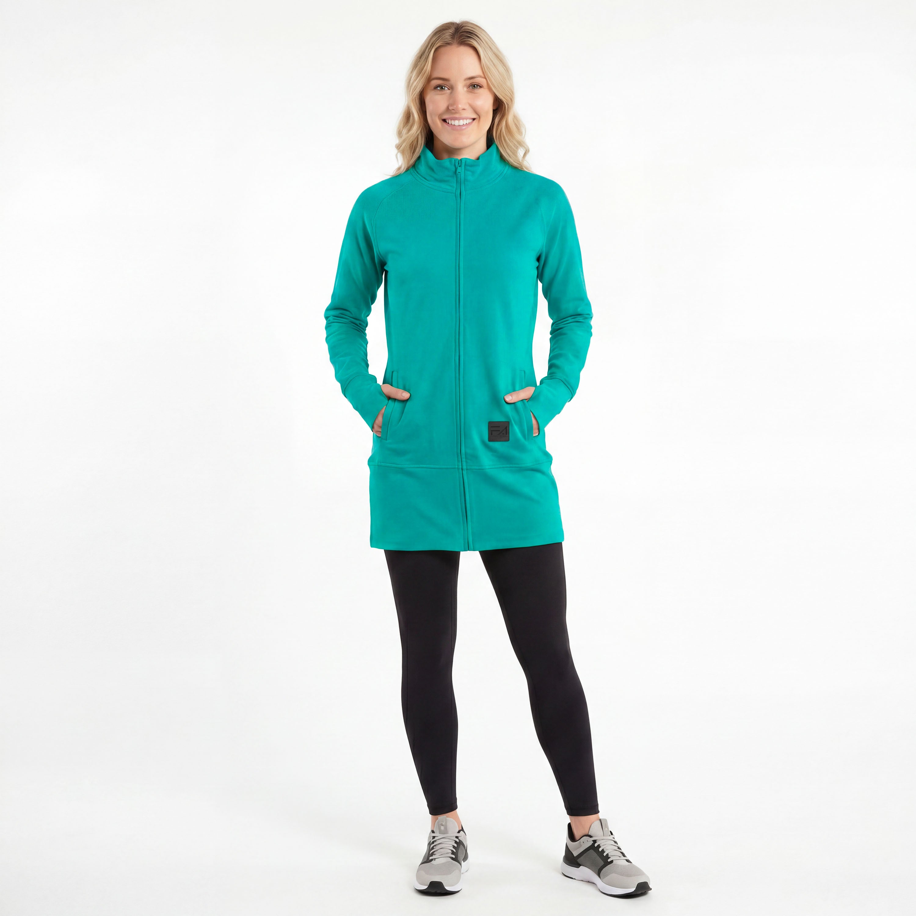 Kora Long Tech Terry Zipup Jacket - Turquoise – Flatout Apparel Inc.