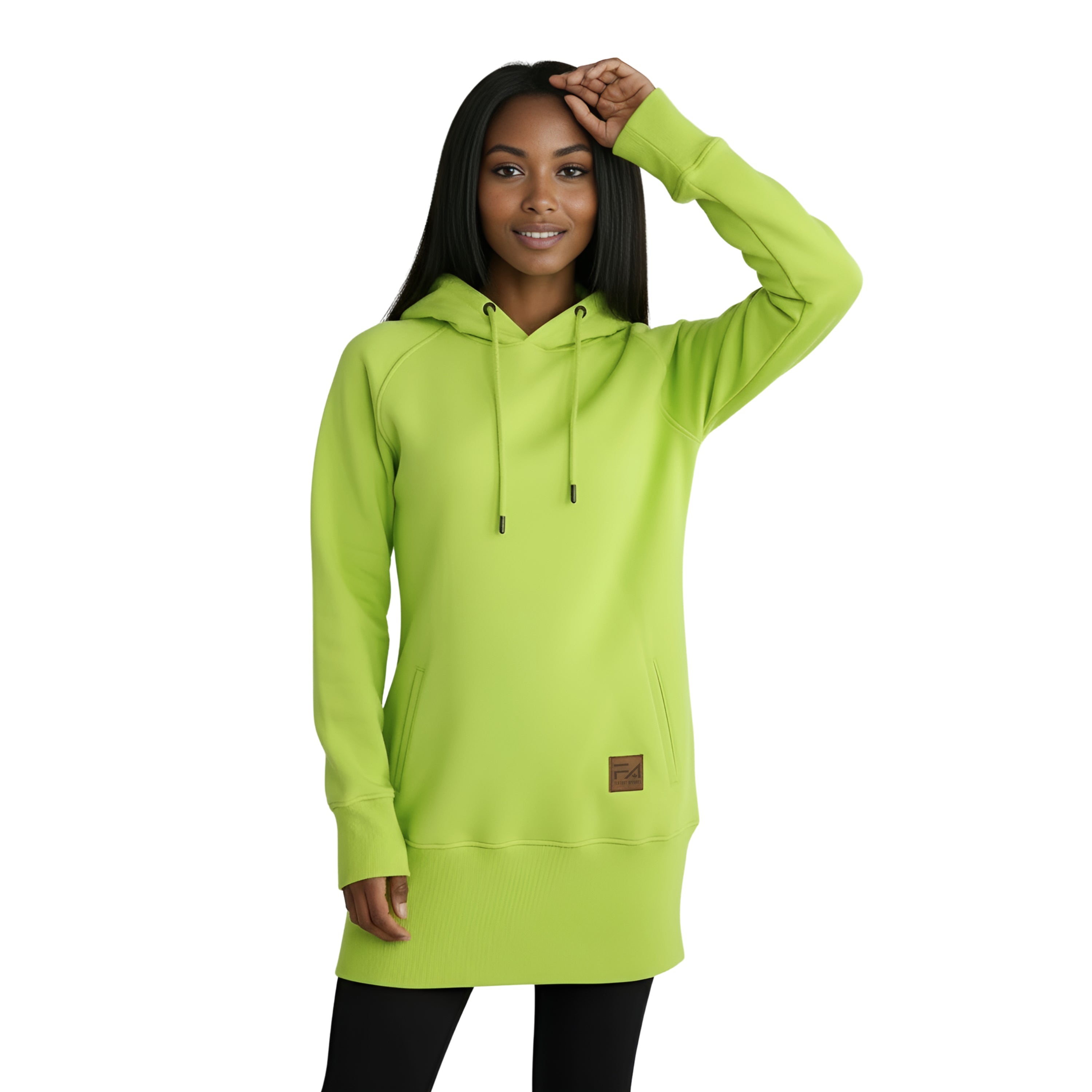 Sweat à capuche long Kora jaune fluo