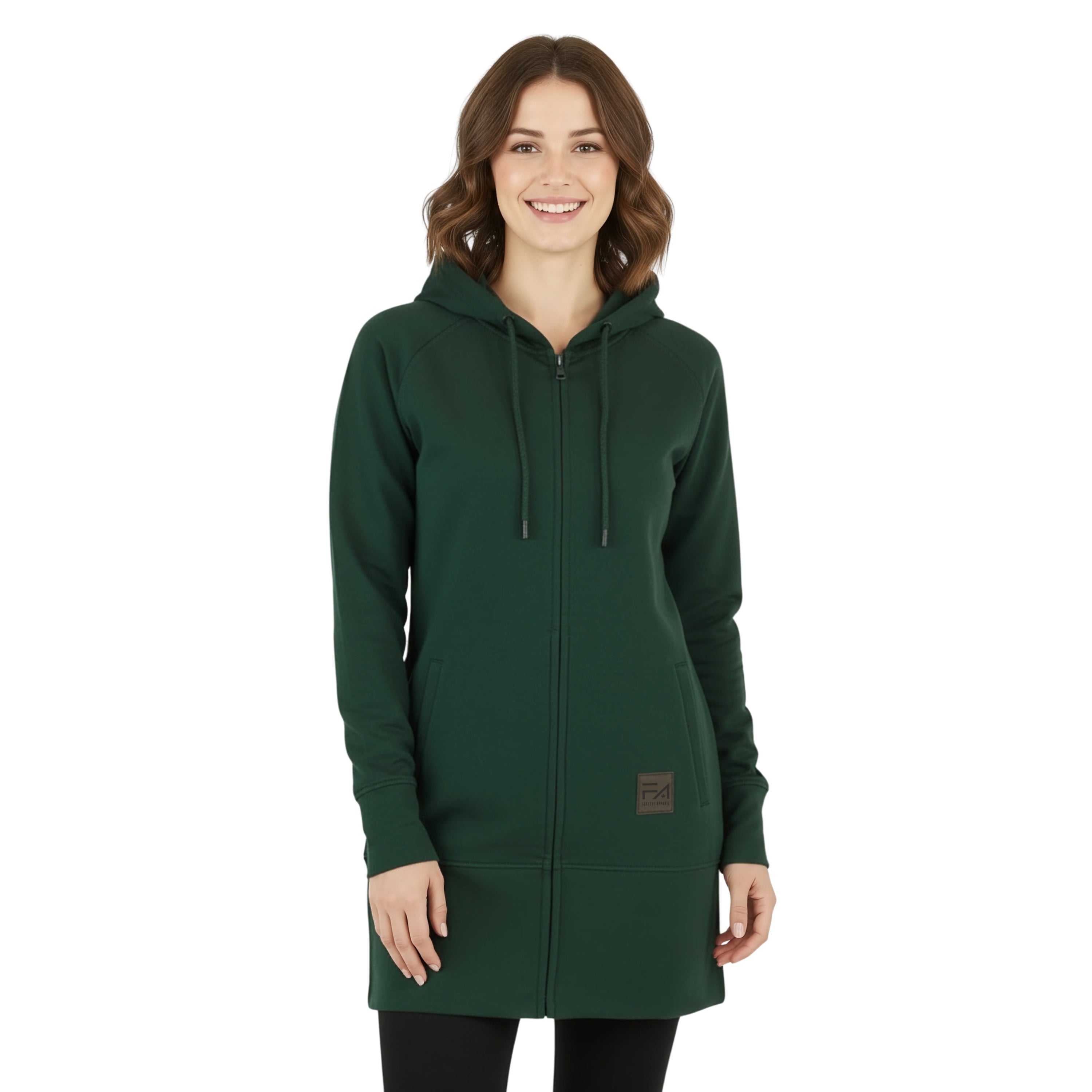 Sweat à capuche zippé long Kora vert pin (TT)