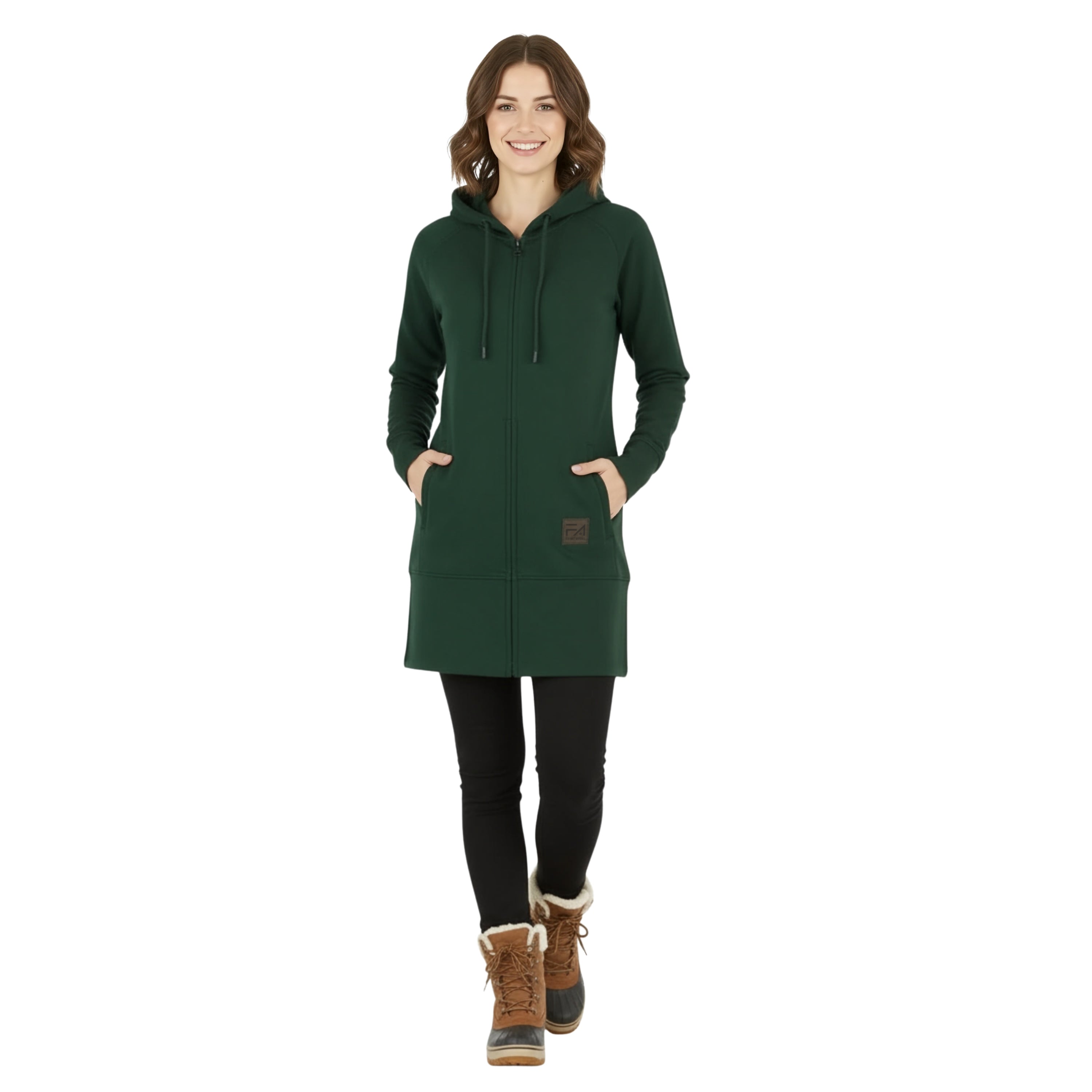 Sweat à capuche zippé long Kora vert pin (TT)